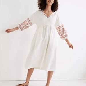 Madewell Embroidered Sleeve Popover Midi Dress